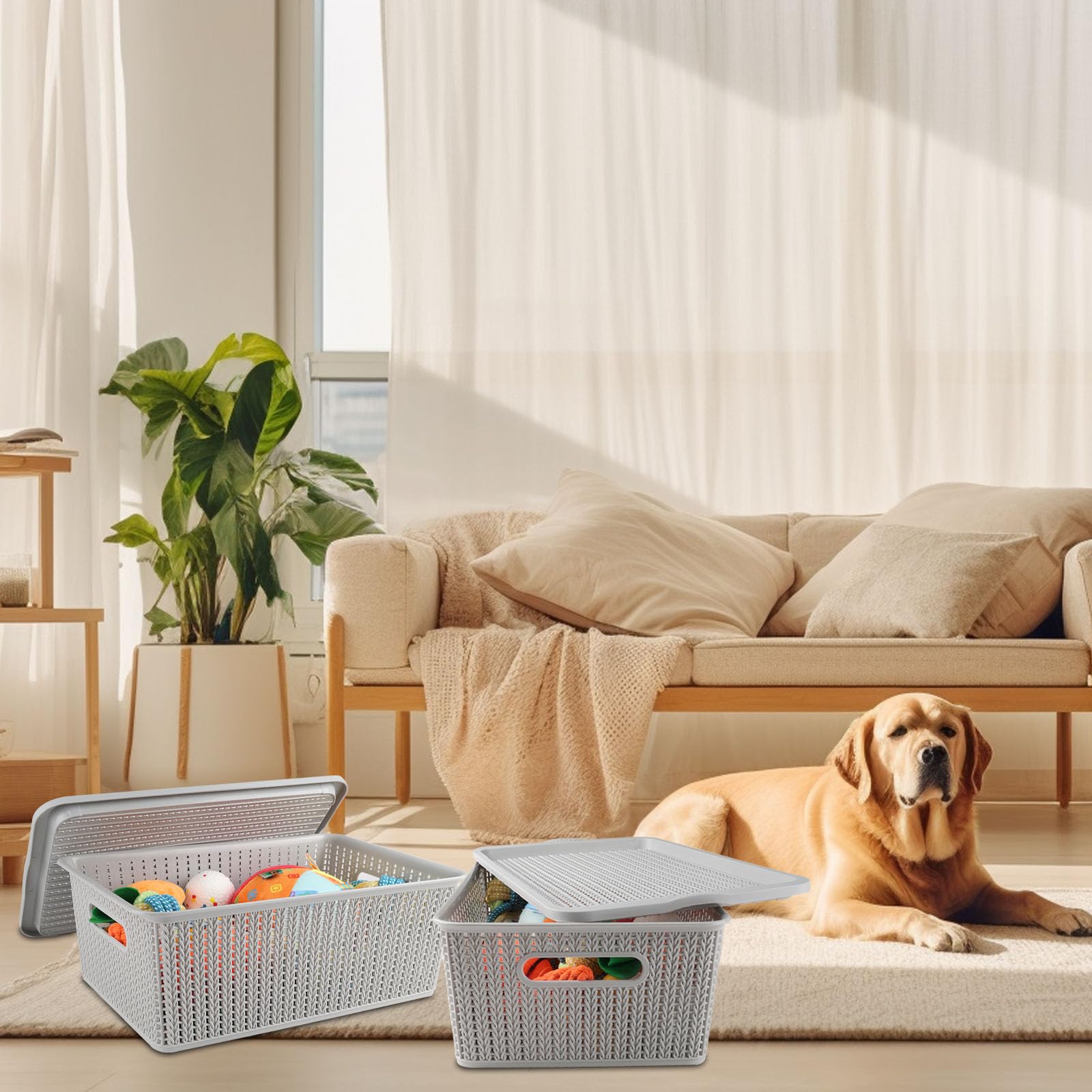 Geyecete lightweight, rust-proof plastic bin helps quick room organization.