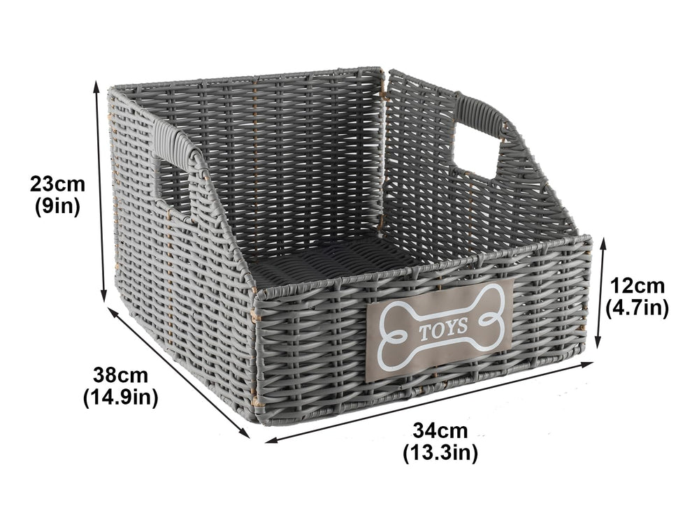 Geyecete stand-up dog toy basket stays upright for quick organization.