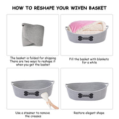 Geyecete Weave Rope Basket gray indoor use for clutter reduction.