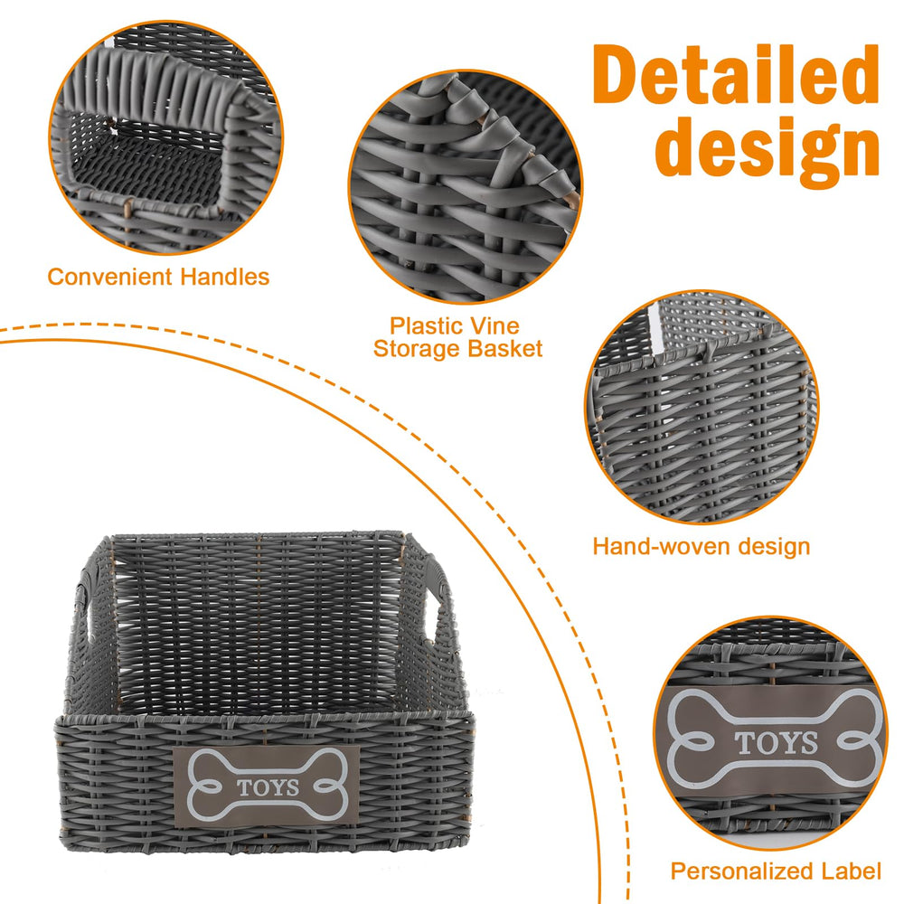 Geyecete wicker bin with handles makes carrying heavy toy collections easy.