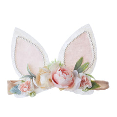 GEZISAN baby floral Easter bunny headband, soft nylon for gentle all-day wear.