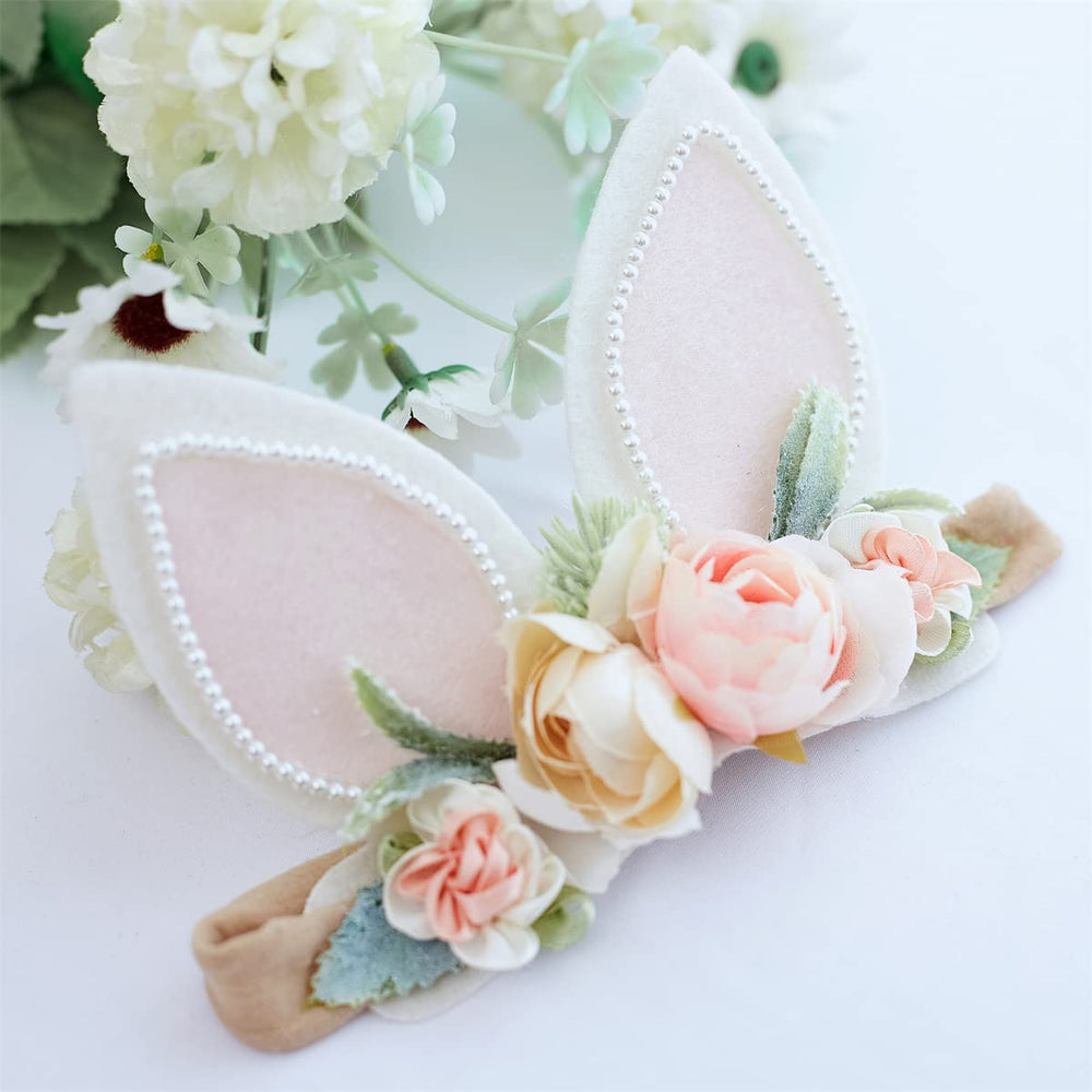 GEZISAN bunny ears headband, handmade flowers for cute outfits.