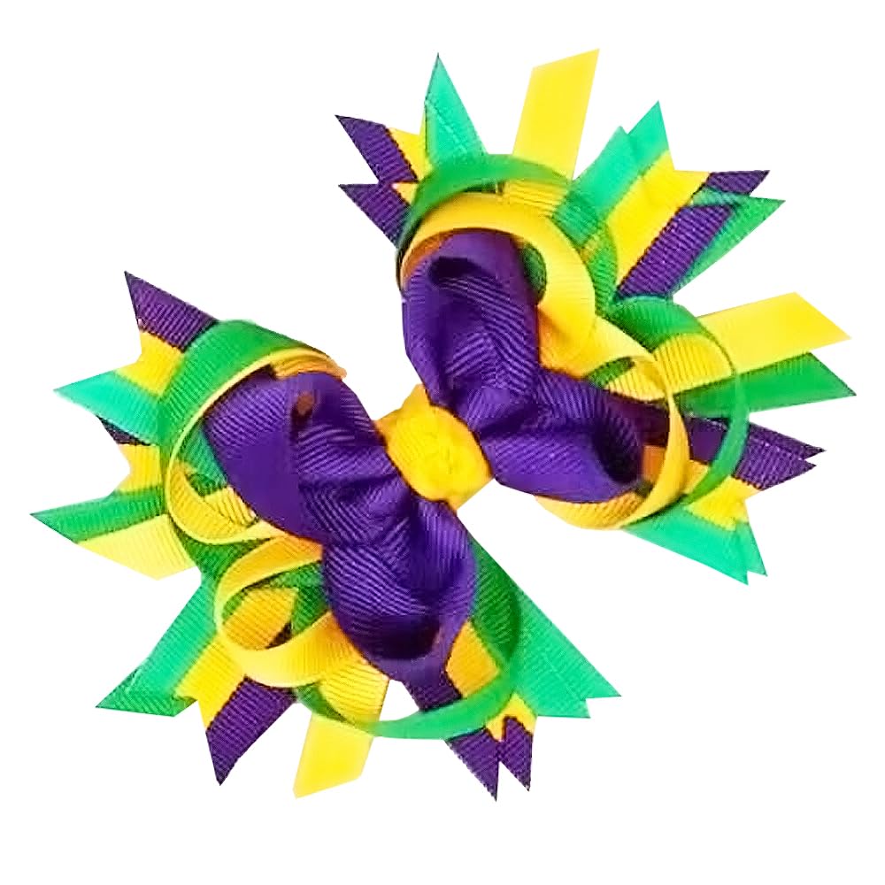 GFLPO Mardi Gras hair bow clip in purple, green, yellow offers secure hold for daily wear.