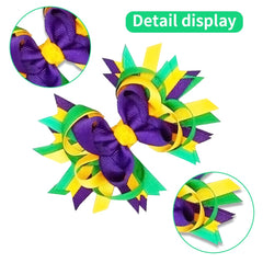 GFLPO Mardi Gras hair clip in purple-green-yellow perfect for masquerade parties and photo moments.