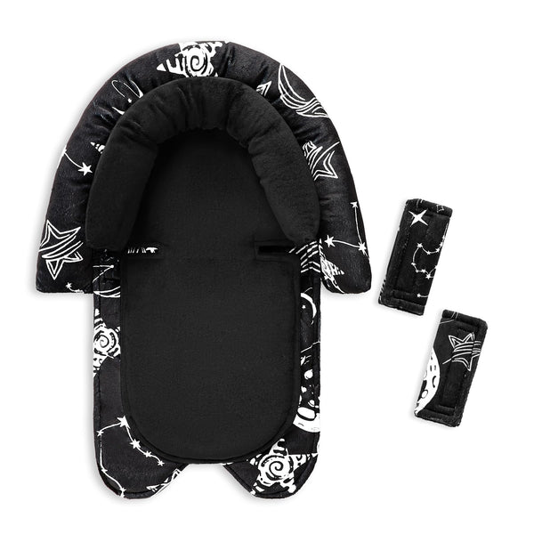 GFU baby car-seat head support in floral pink design for gentle neck stability