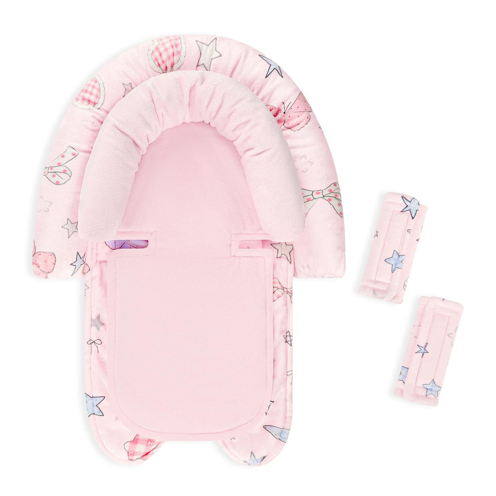GFU baby car seat head support with pink stars for newborn comfort