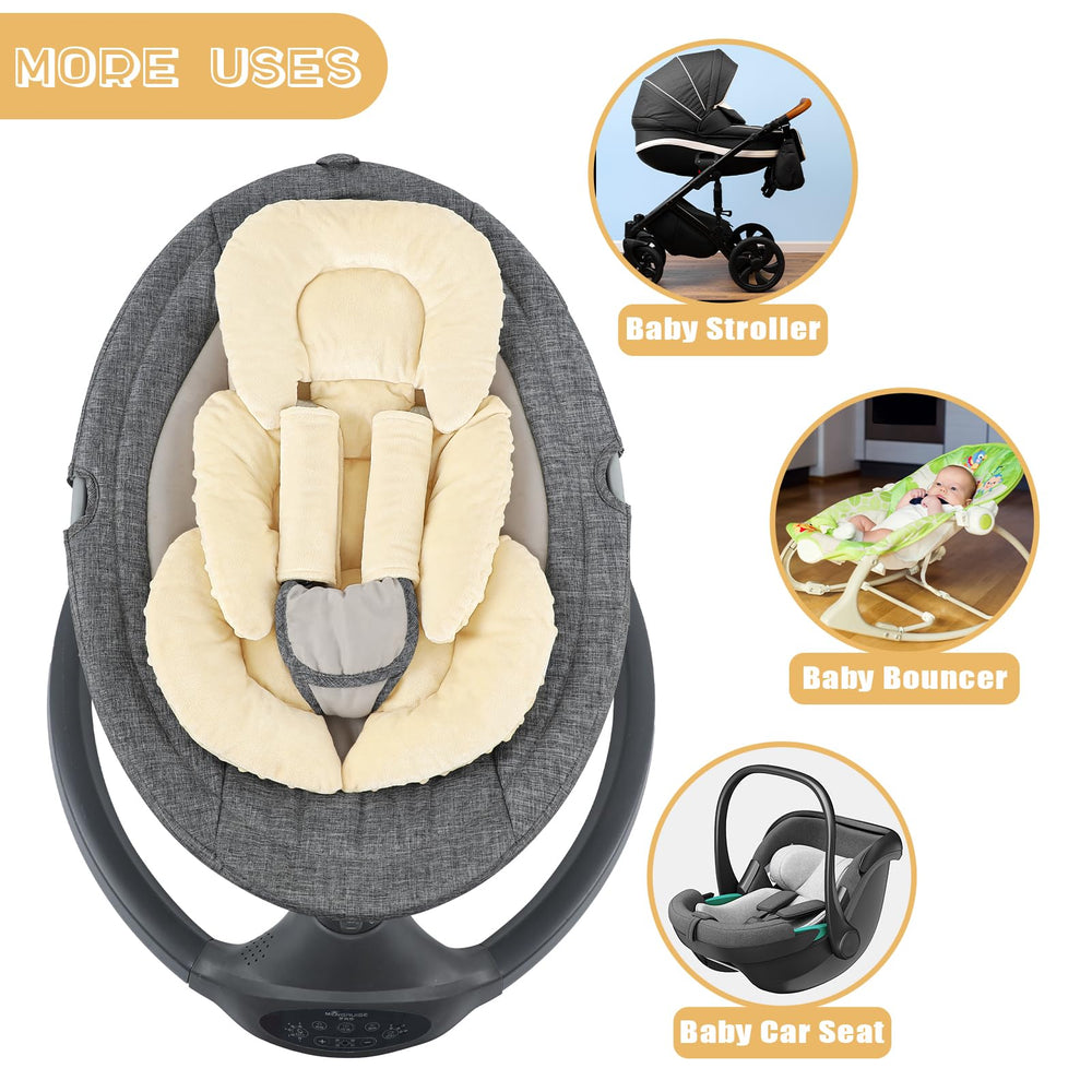 GFU beige infant cushion adds gentle travel support.