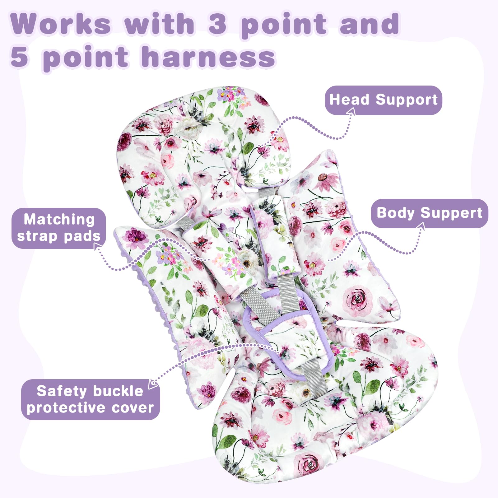 GFU crotch protection pad in purple flowers for extra cushioning