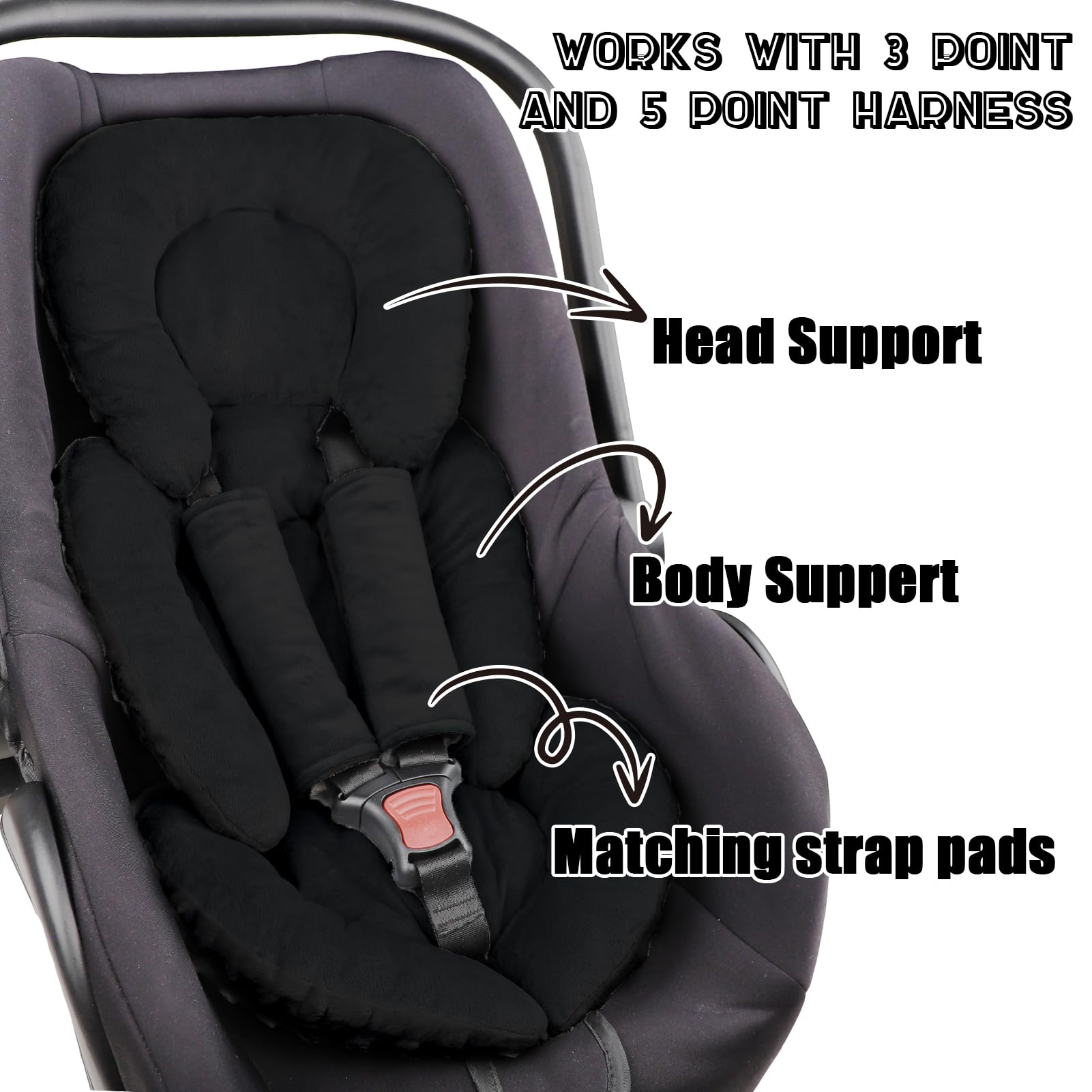GFU compatible insert fits 3-point and 5-point harness seats for versatility