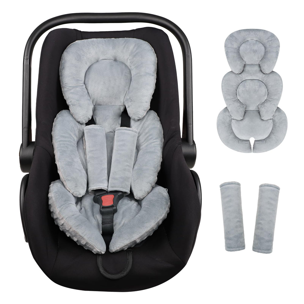 GFU infant car seat insert provides head and body support for secure travel.