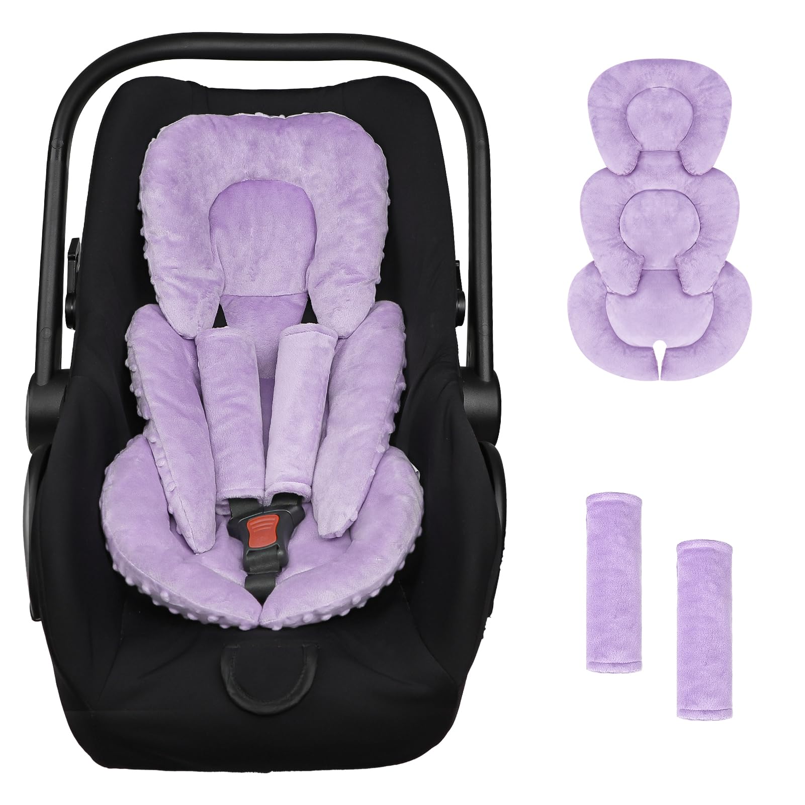 GFU infant car seat insert head and body support in purple for travel comfort