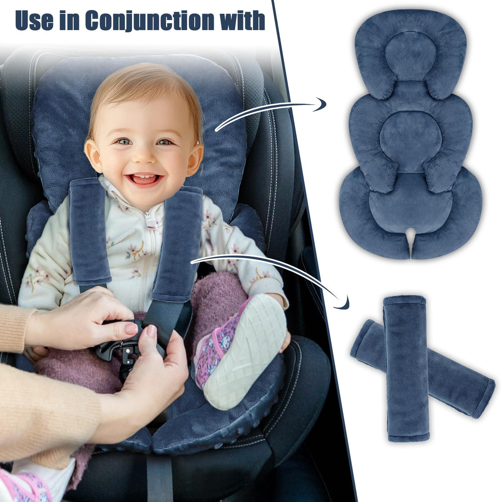 GFU infant car seat insert reversible side offers plush or breathable fabric.