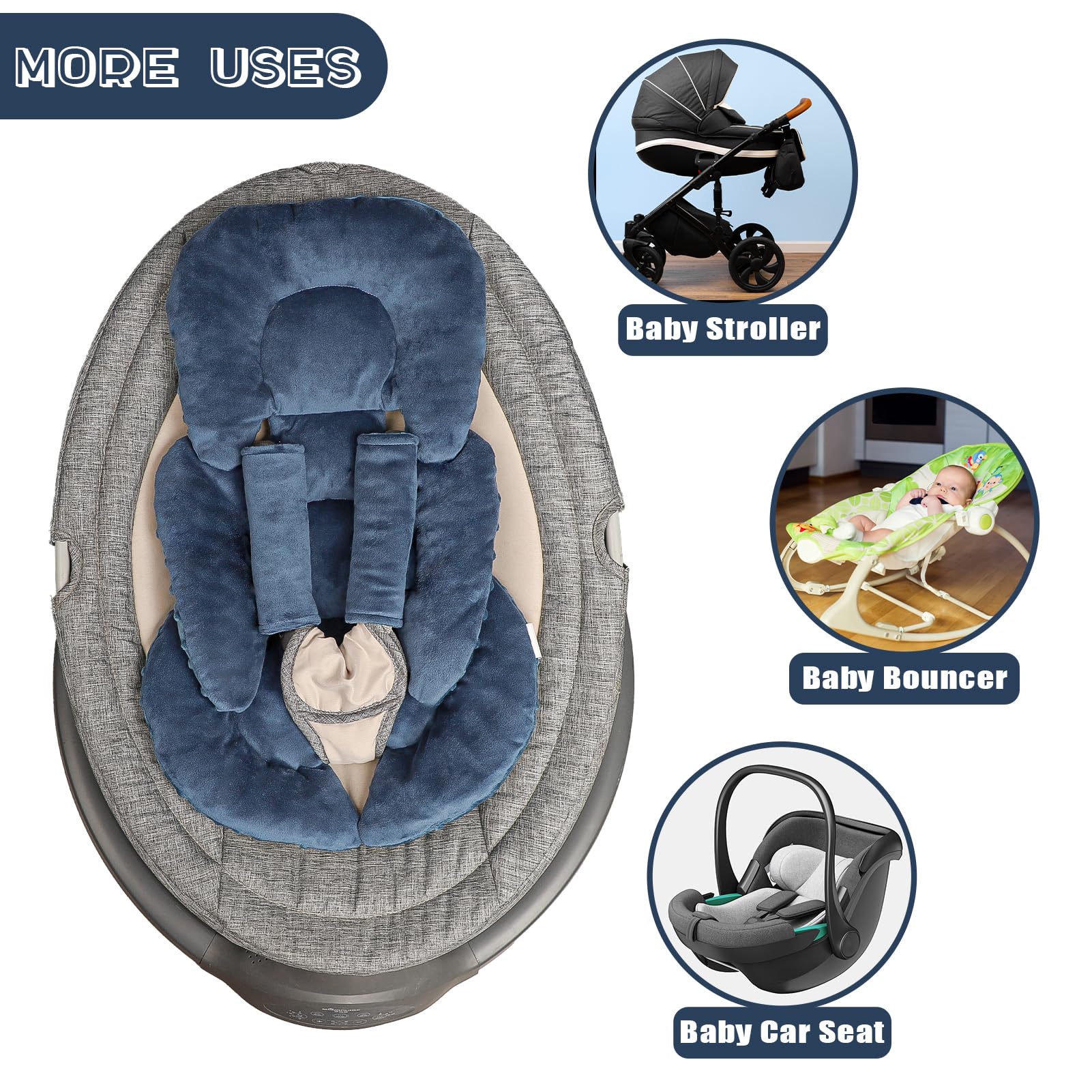 GFU infant car seat insert versatile fit for car seats, swings, and strollers.