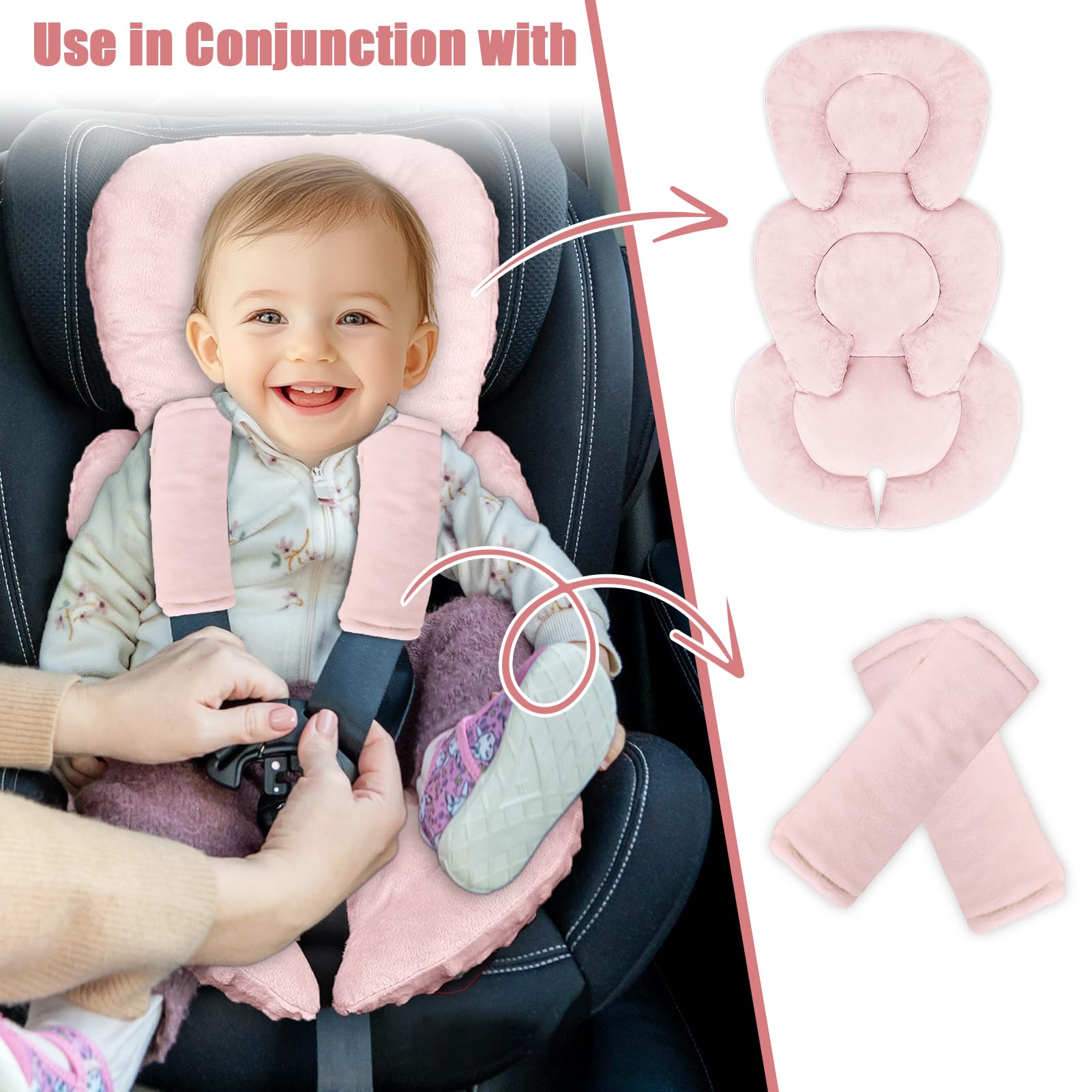 GFU infant seat insert compatible with 3- and 5-point harness systems for versatile seating.