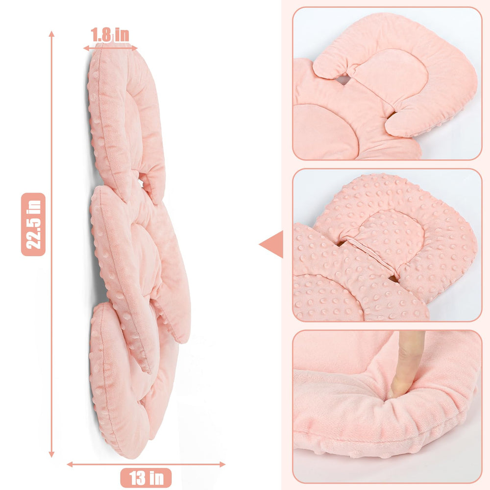 GFU infant stroller mat orange in use in stroller or swing.