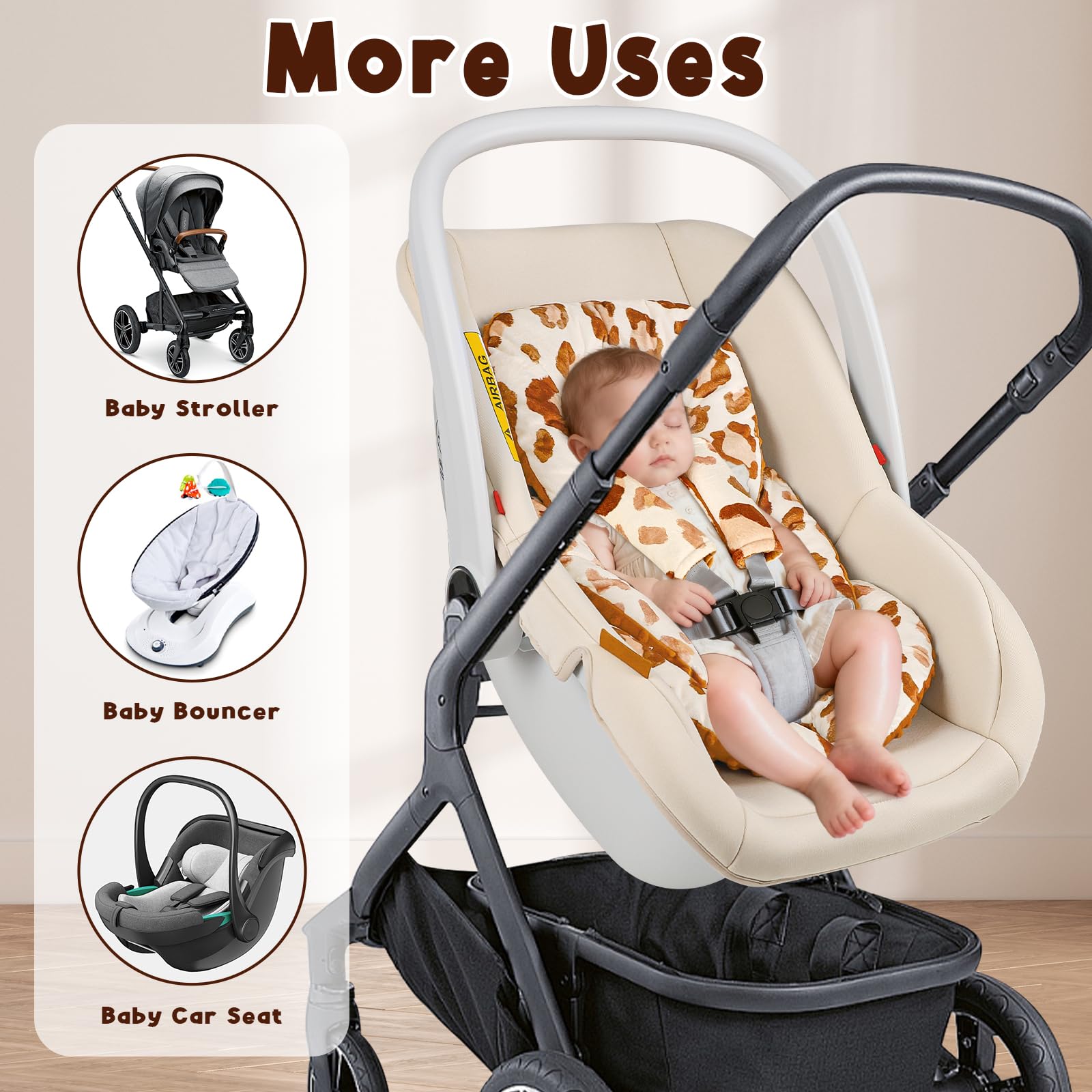 GFU leopard-print baby cushion design for stylish travel comfort