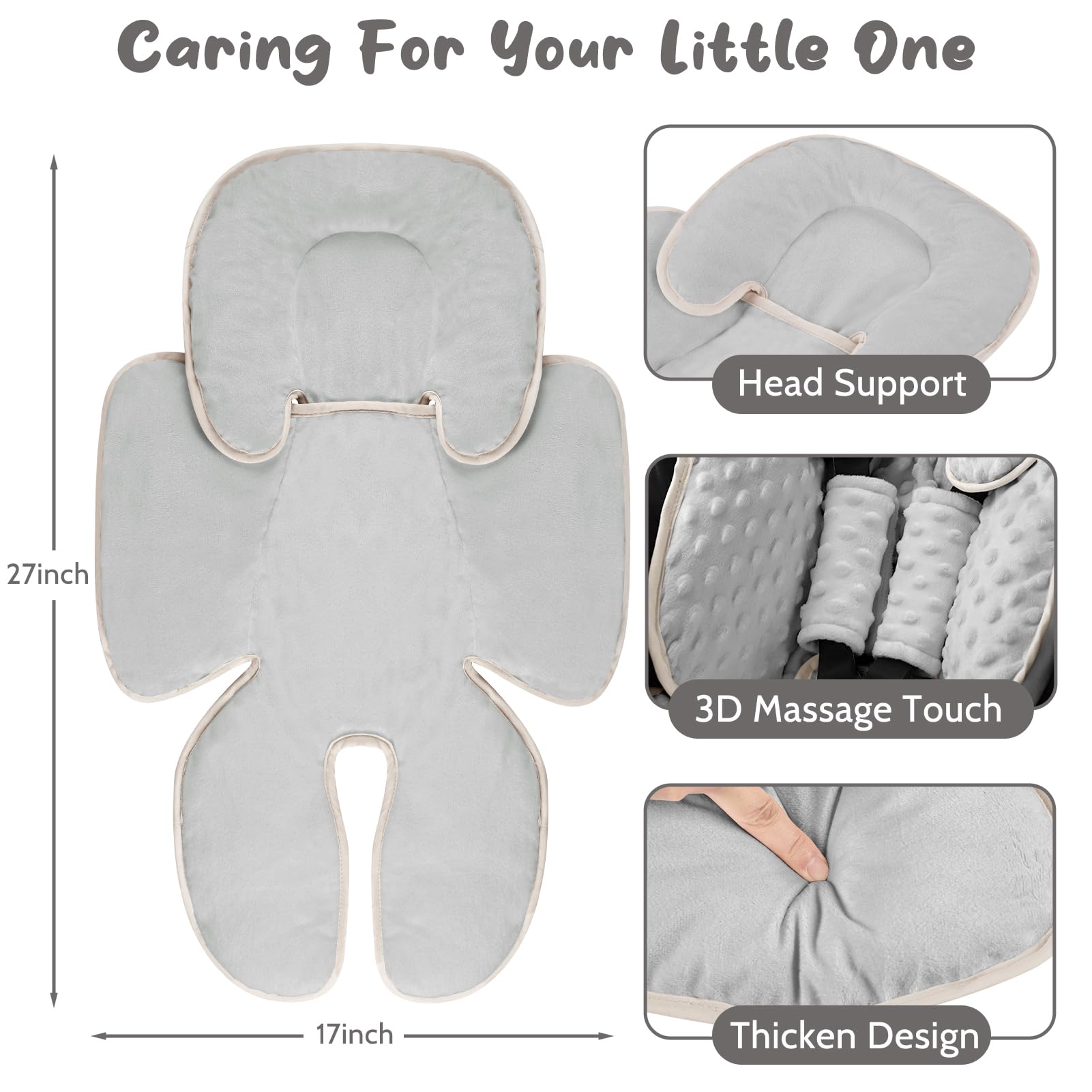 GFU padded cushion fits car seats, swings, and strollers for versatile comfort.