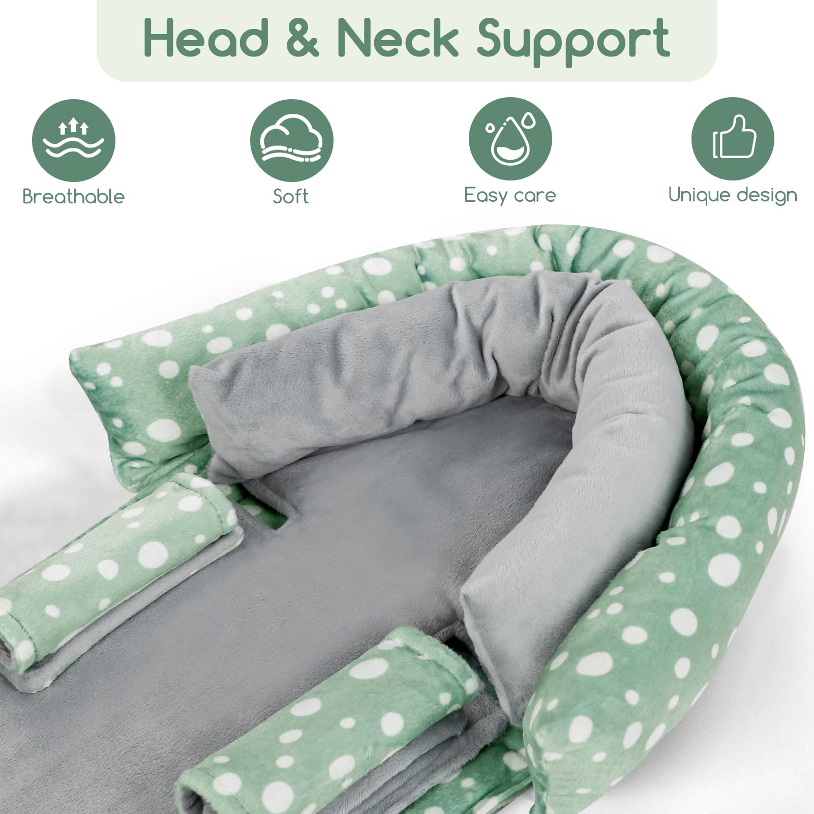 GFU polka-dot head support featuring a fresh green pattern