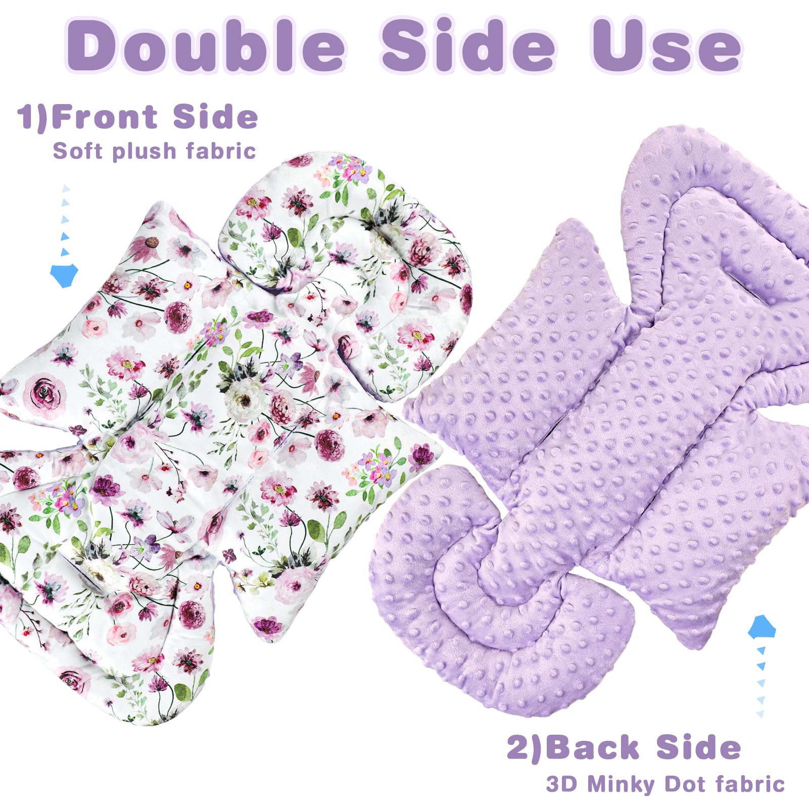 GFU reversible car seat pad side A in purple flowers