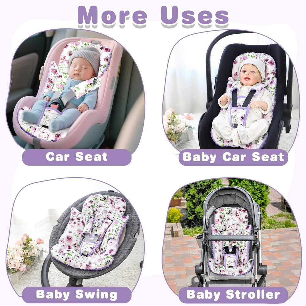 GFU reversible car seat pad side B in purple flowers for support