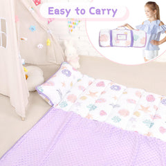 GFU nap mat unrolled with soft dot Minky blanket for comfy naps