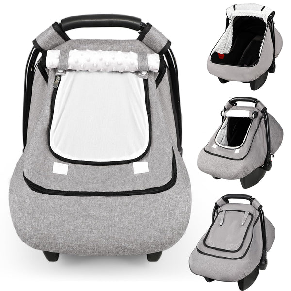 GFU Winter Baby Car Seat Cover with waterproof exterior protects against rain during stroller trips.