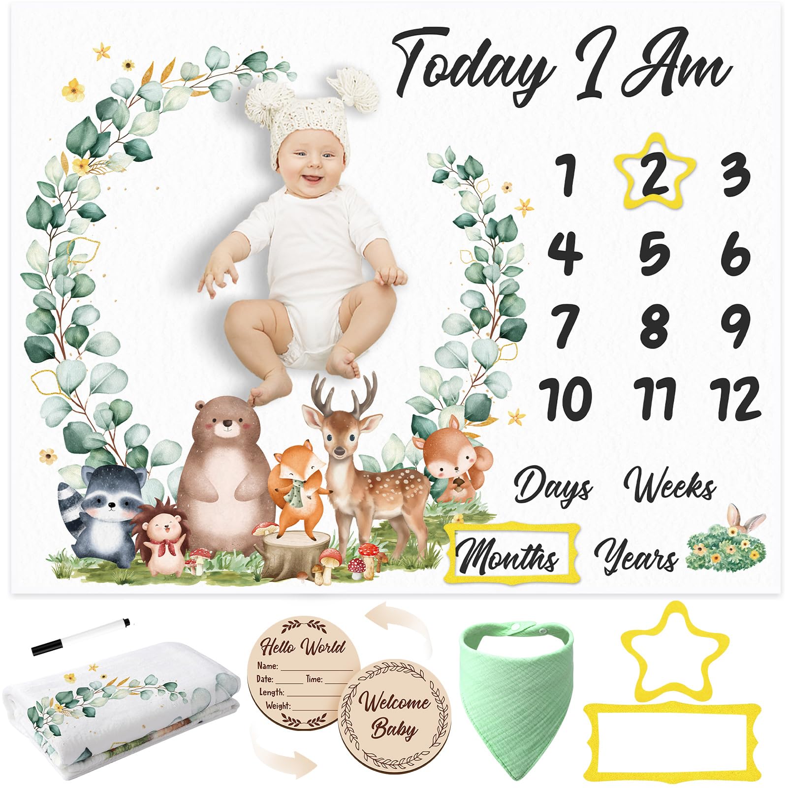 GGSTDDUP baby milestone blanket with safari animals for adorable growth photos.