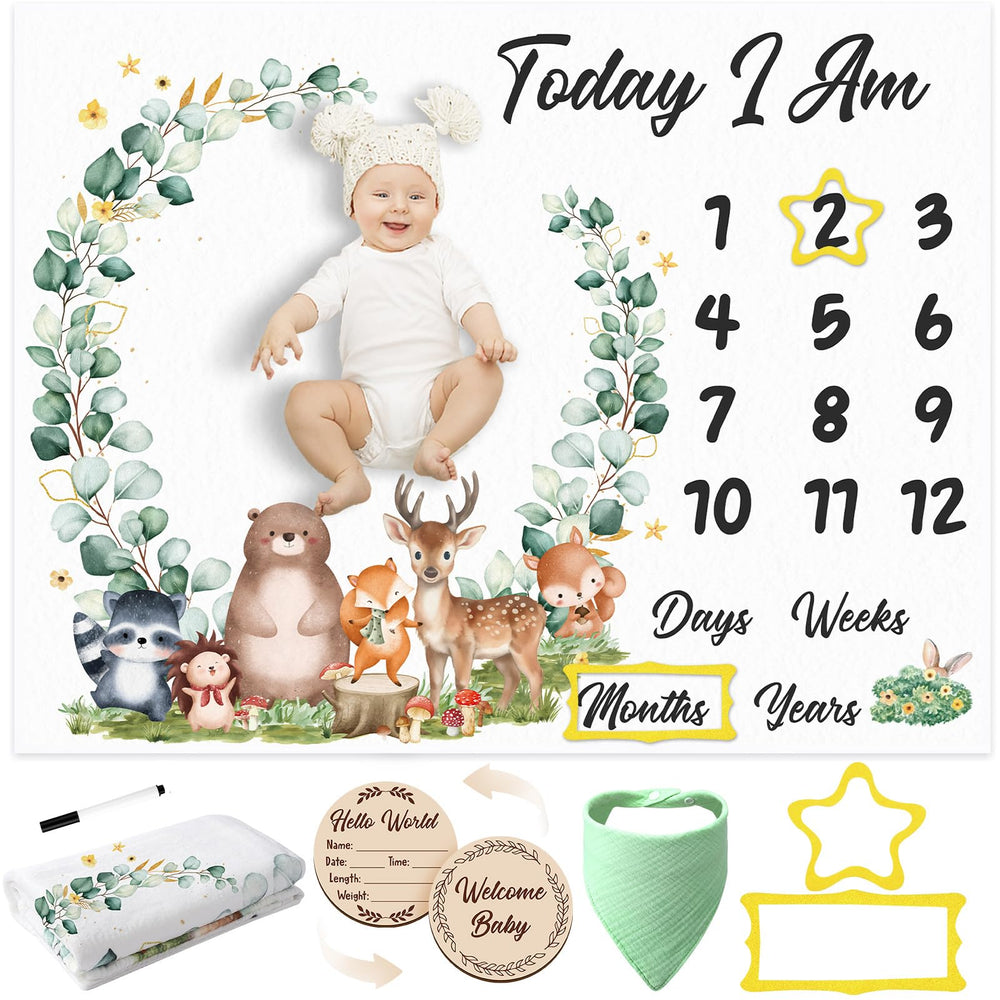 GGSTDDUP baby milestone blanket with safari animals for adorable growth photos.