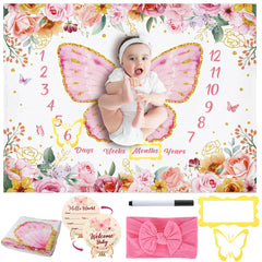 GGSTDDUP butterfly milestone blanket laid flat for memorable newborn photos