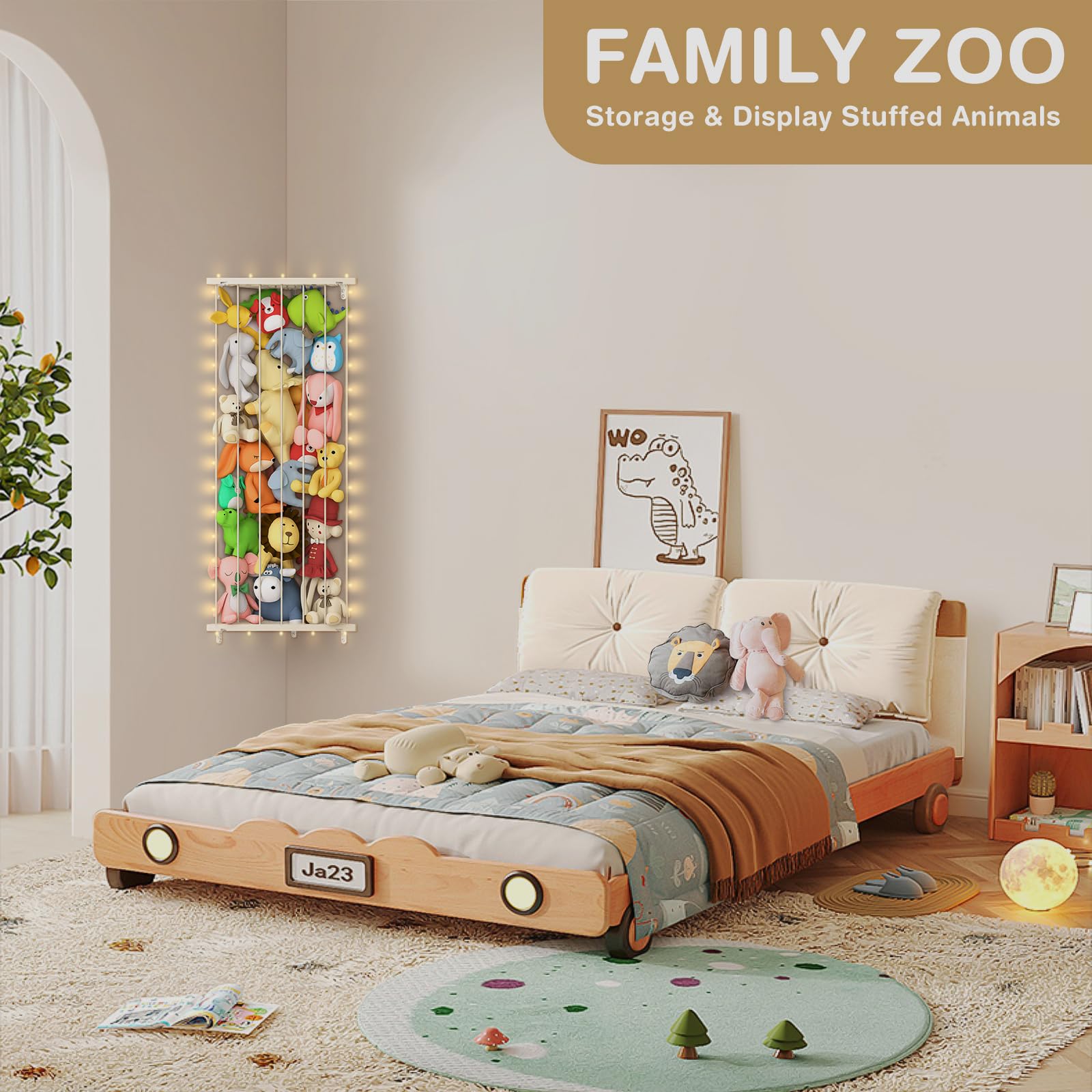 GGUO bedroom setup showing organized plush display in a corner