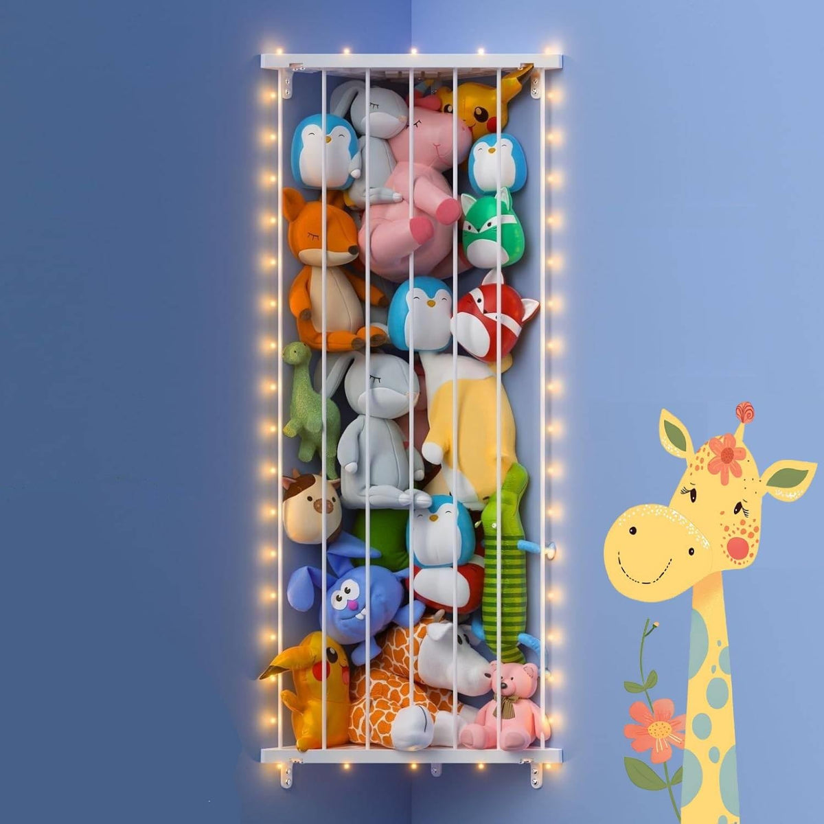 GGUO corner-stuffed-animal-storage-net keeps plush toys off the floor and neatly organized.
