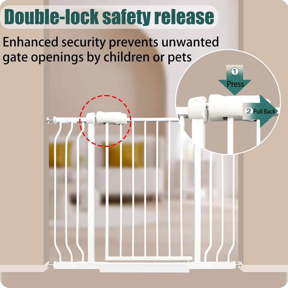 Ghthes Felle wide gate safeguards stairs, doorways, and hallways for pets and kids.