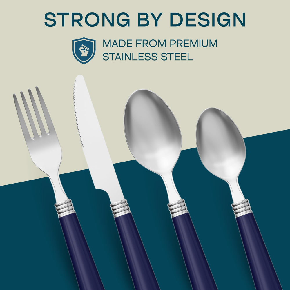 Gibson Sensations flatware on blue table setting for versatile meals