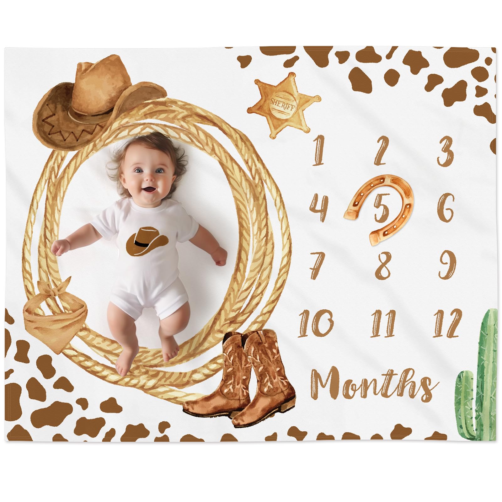 Gicoherero Cowboy Milestone Blanket month-1 scene showing soft texture for first-month photos