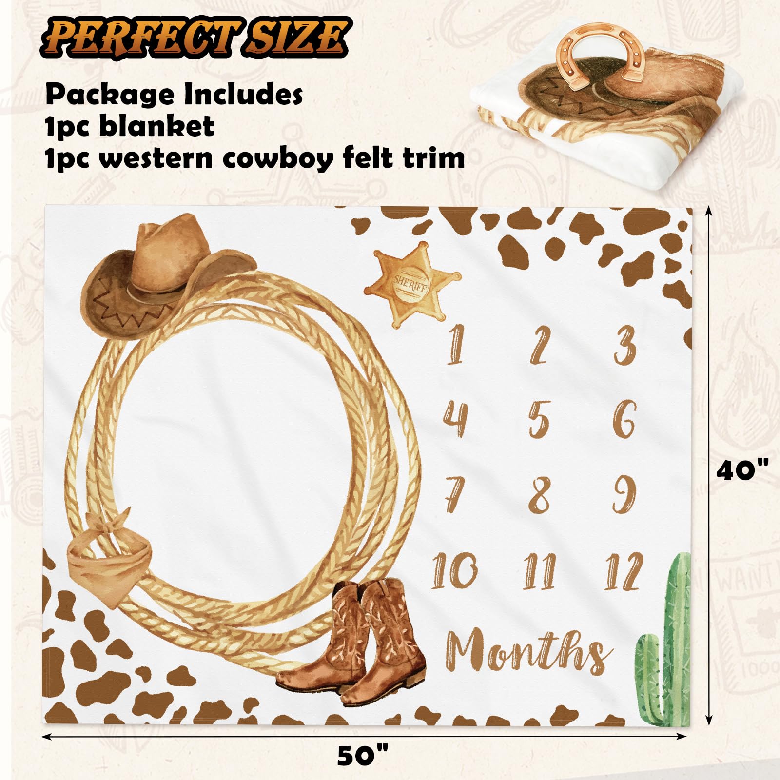 Gicoherero Cowboy Milestone Blanket month-6 scene captures growing baby in rustic style