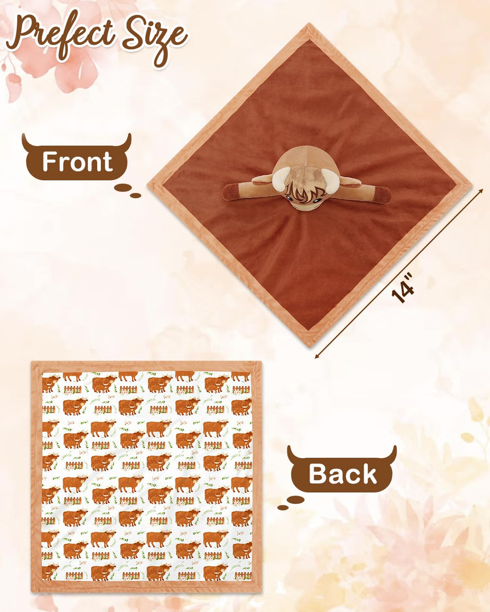 Gicoherero Highland Cow Lovey with floral pattern ideal for bedtime comfort.
