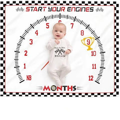 Gicoherero racing car milestone blanket for baby photos and growth tracking.