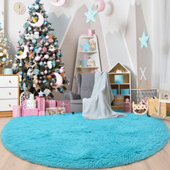 Gifeas blue round rug in baby nursery adds plush comfort