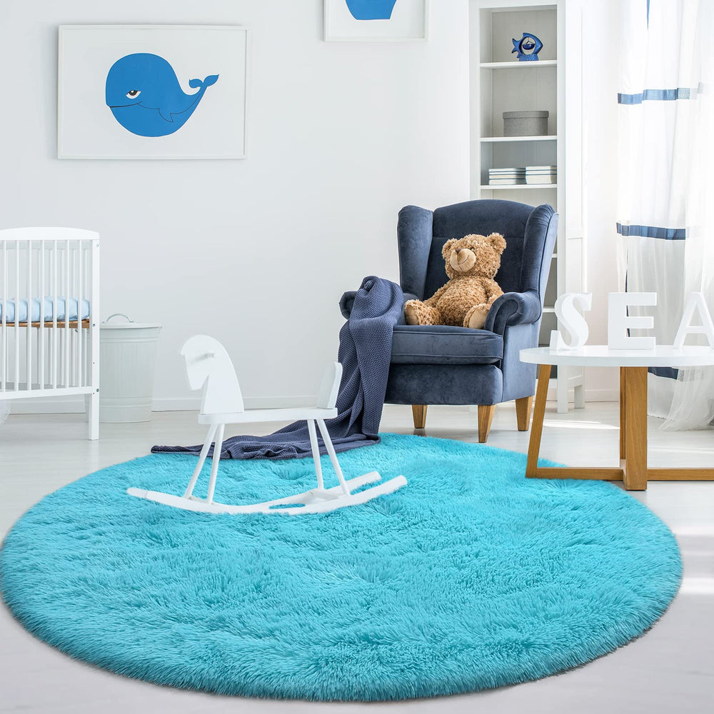 Gifeas blue round rug suits dorm rooms with soft grounding underfoot