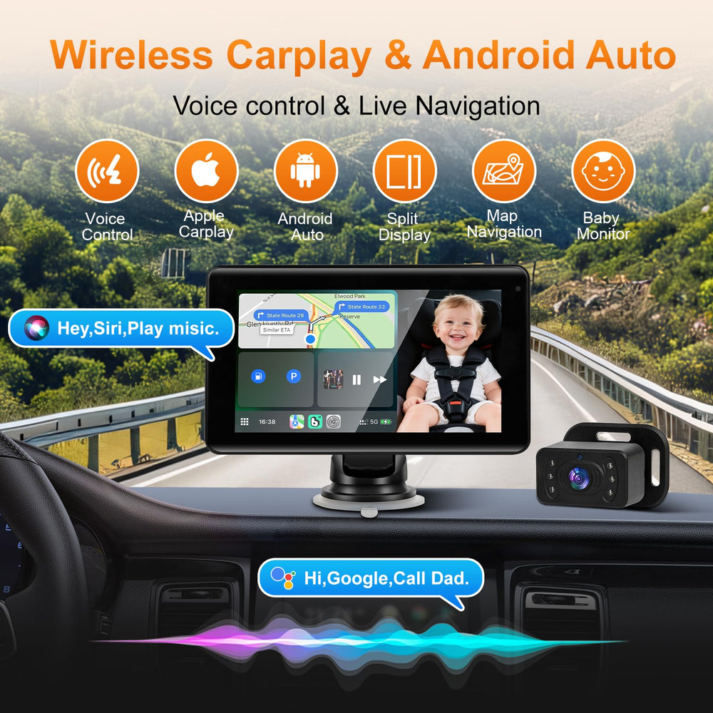 GIFEHU 1080P AHD feed provides clear daytime visibility for rear-seat supervision.