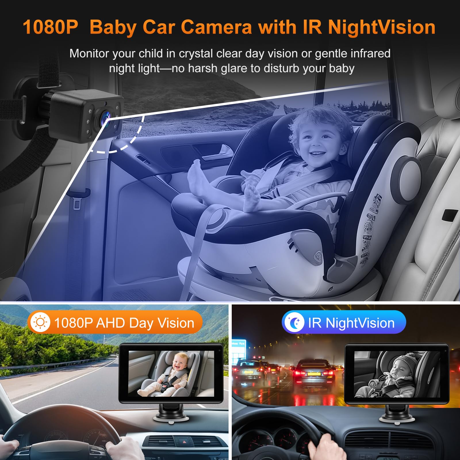 GIFEHU IR night vision offers gentle illumination for late-night checks.