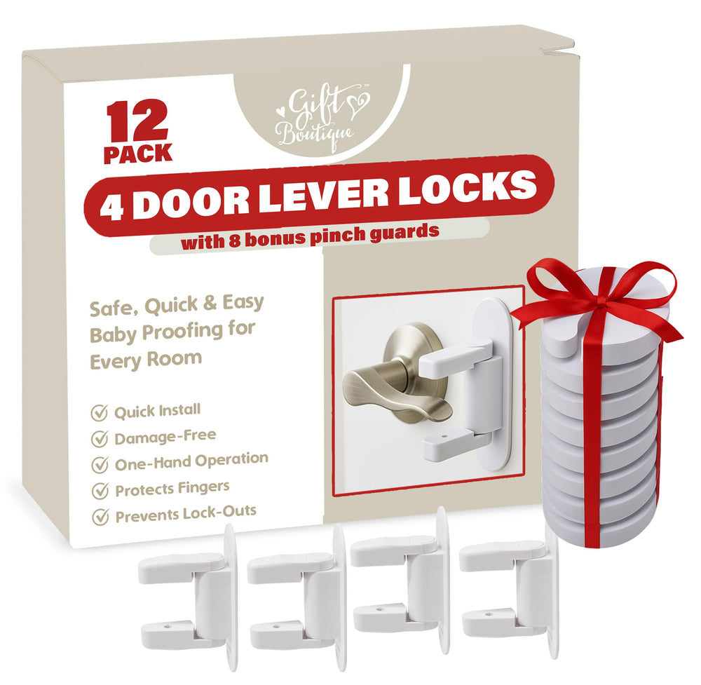 Gift Boutique four-pack door lever locks for child safety and easy family access.