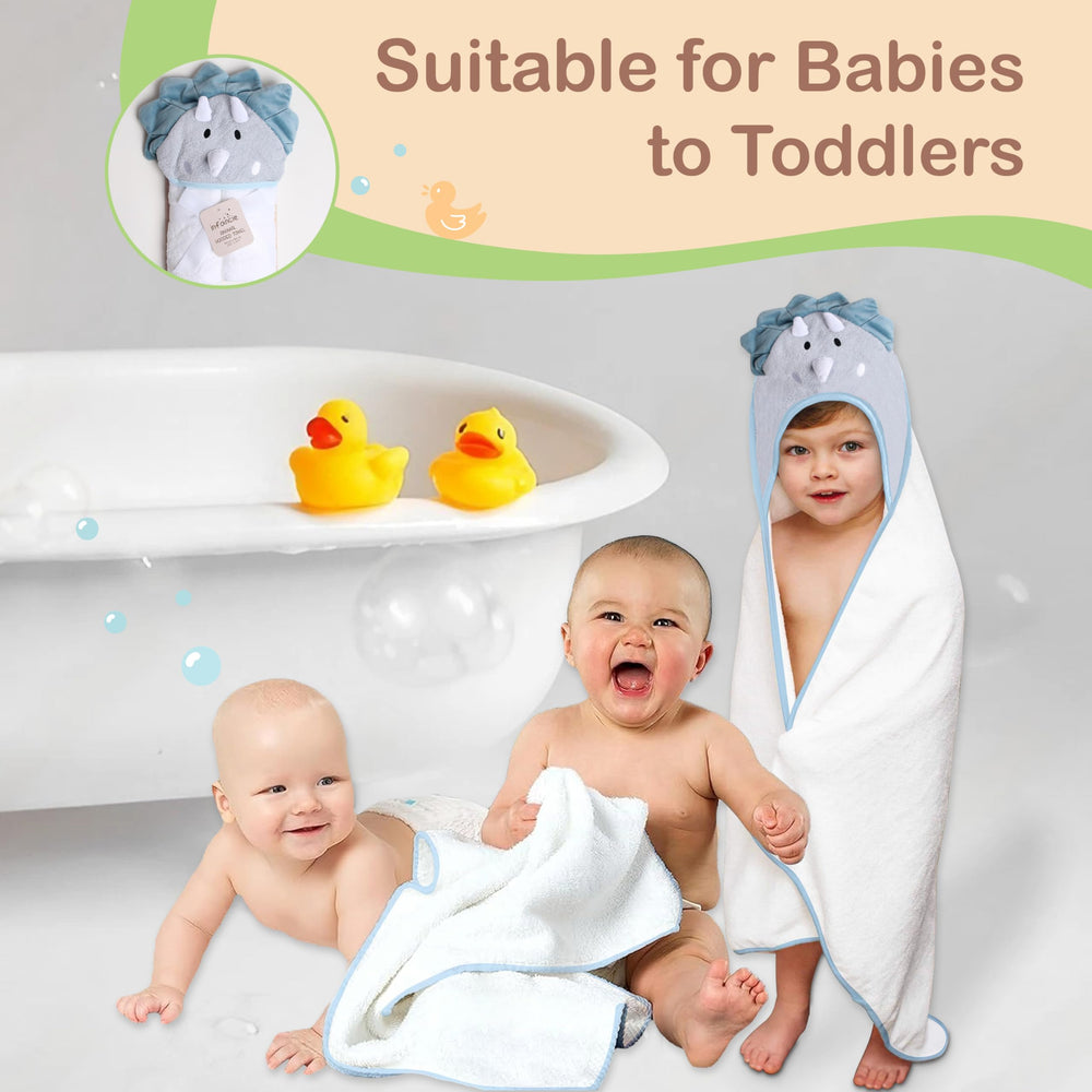 Gift-ready Mother's Choice hooded towel with dinosaur hood design