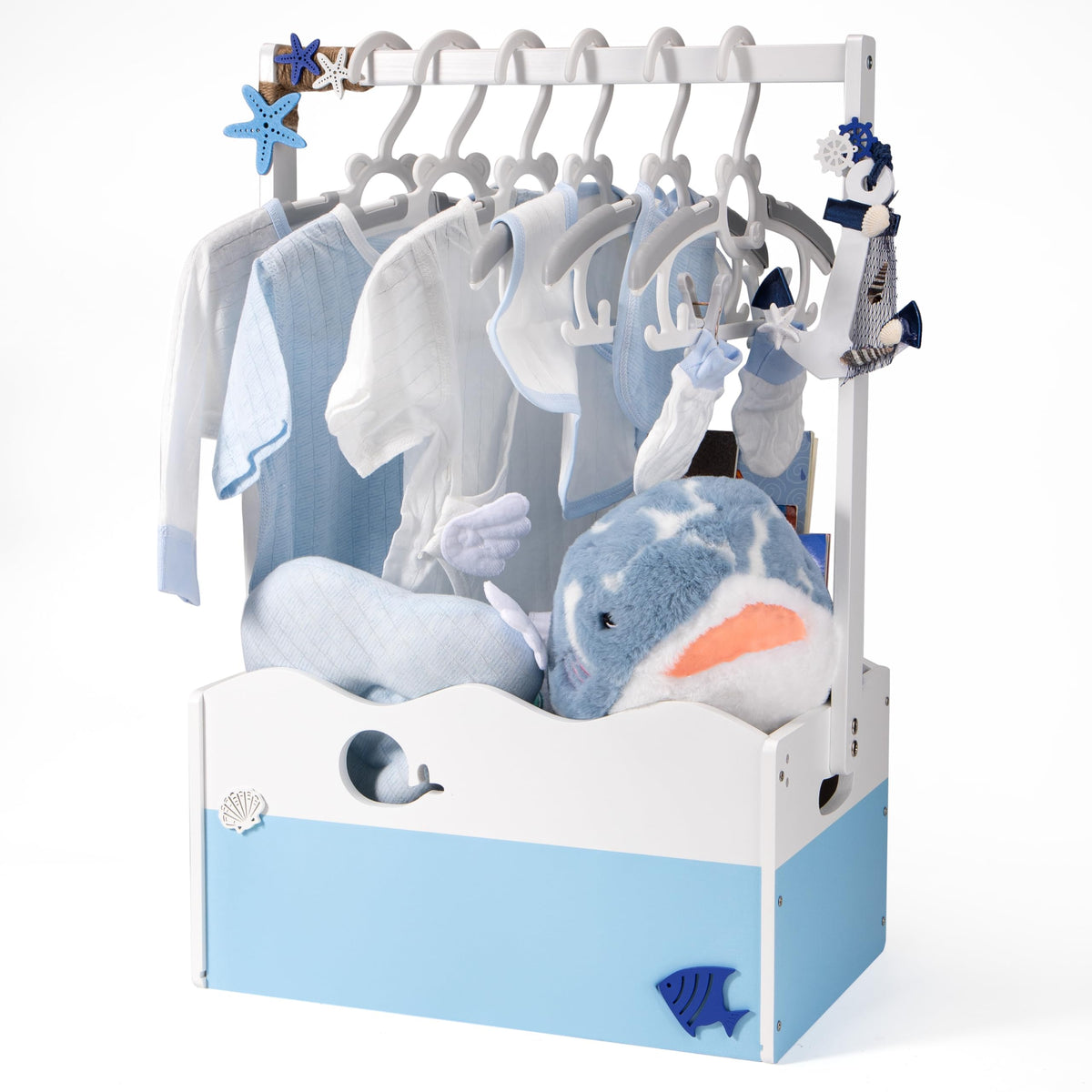 GiftAmaz blue wooden baby shower crate with classic gifts container