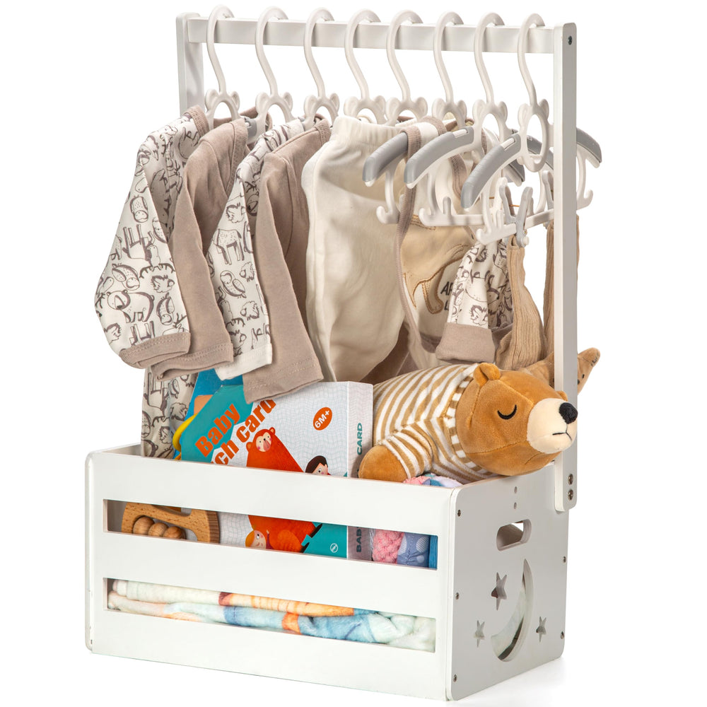GiftAmaz white wooden baby shower crate closet front view for elegant gift presentation