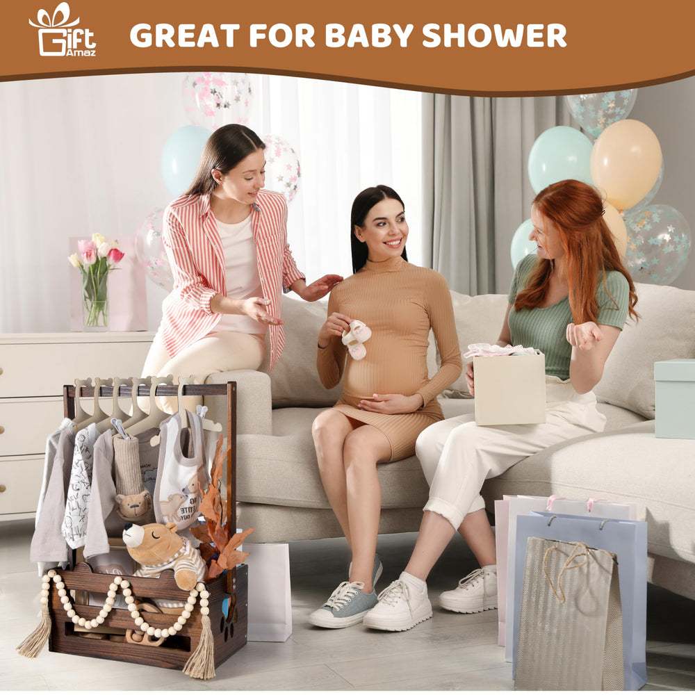 GiftAmaz wooden baby welcome box shows hollow bear paw side panels.