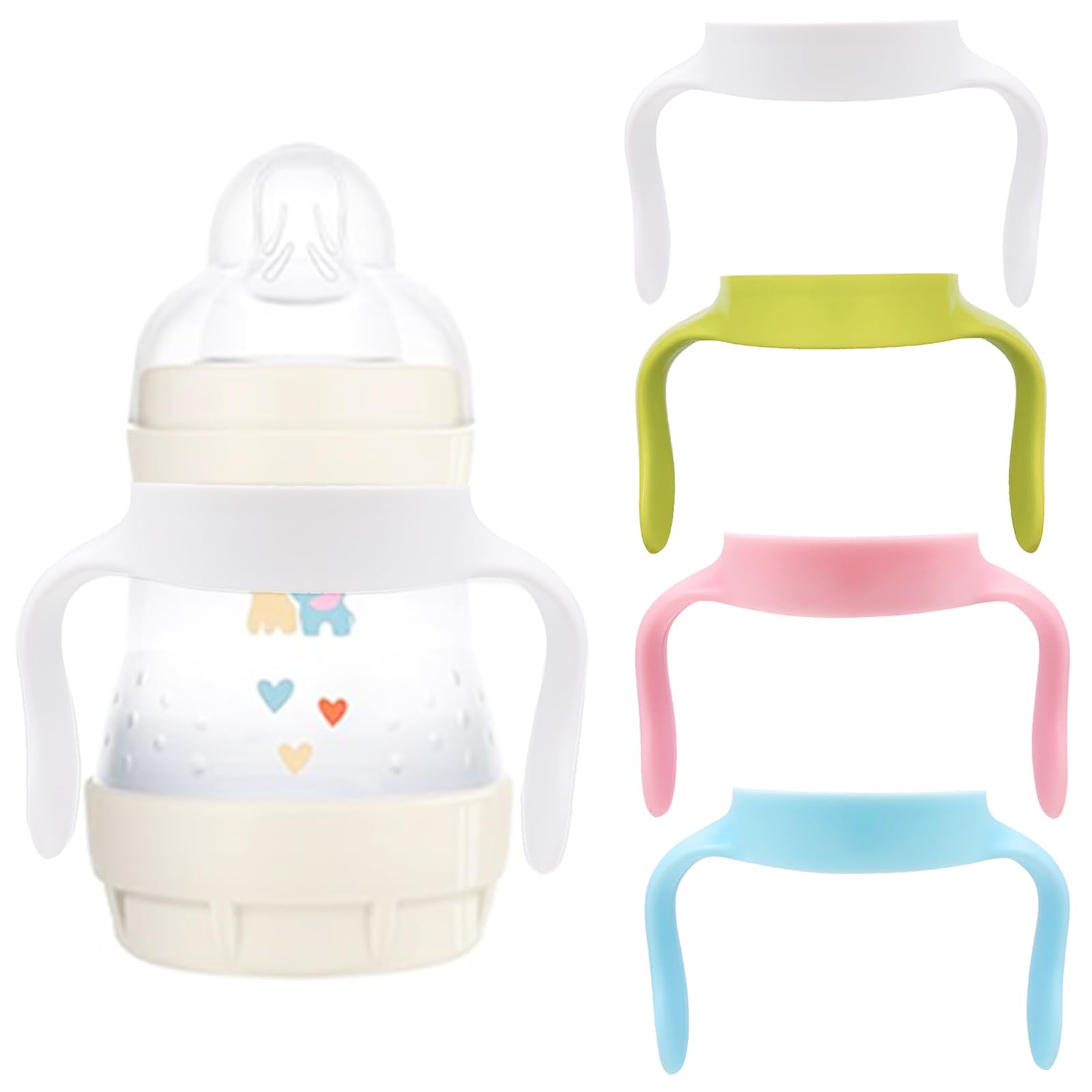 Giftophilia baby bottle handles for Mam bottles provide a snug fit for mess-free feeding.