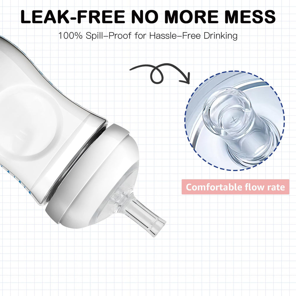 Giftophilia nipple design with soft spout supports comfortable baby sipping.