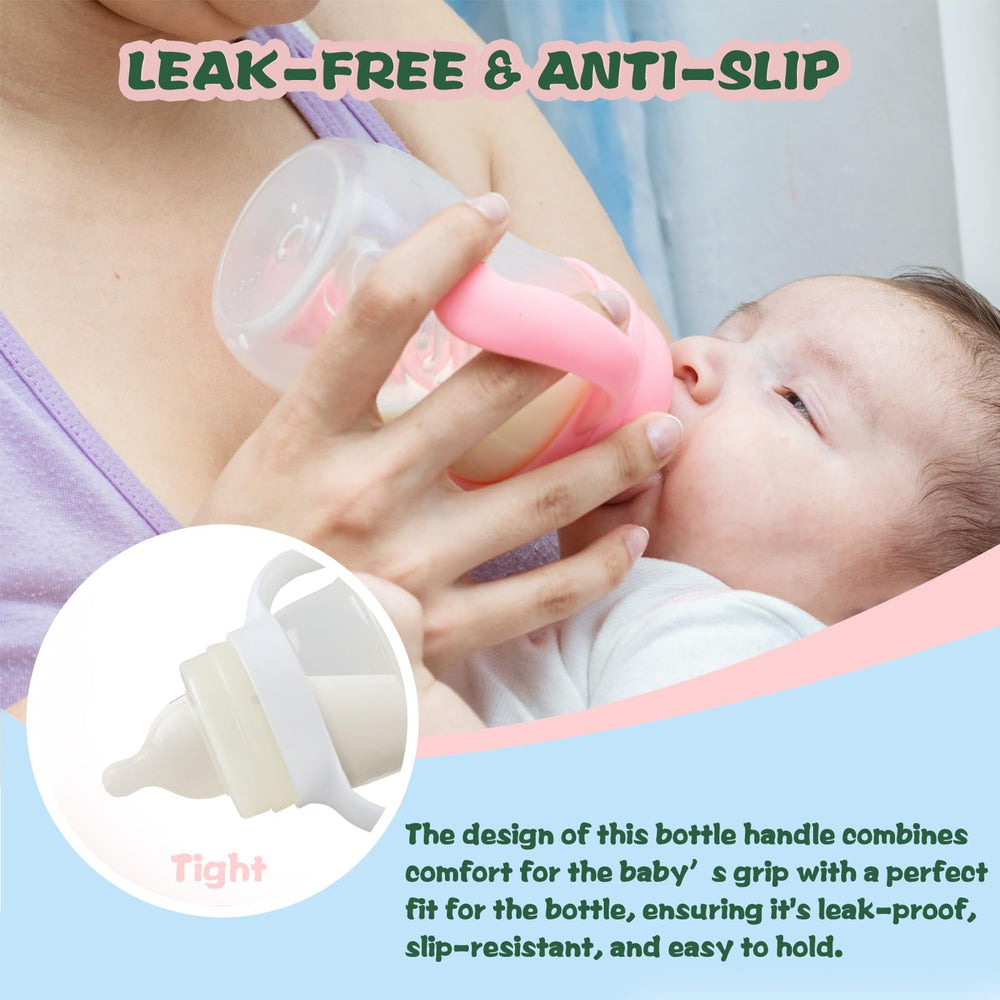 Giftophilia dishwasher-safe bottle handles simplify cleanup after busy feedings.