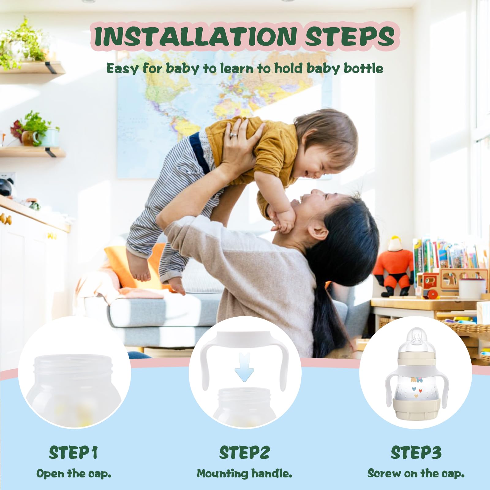 Giftophilia easy-installation removable handles secure on bottle mouths in seconds.